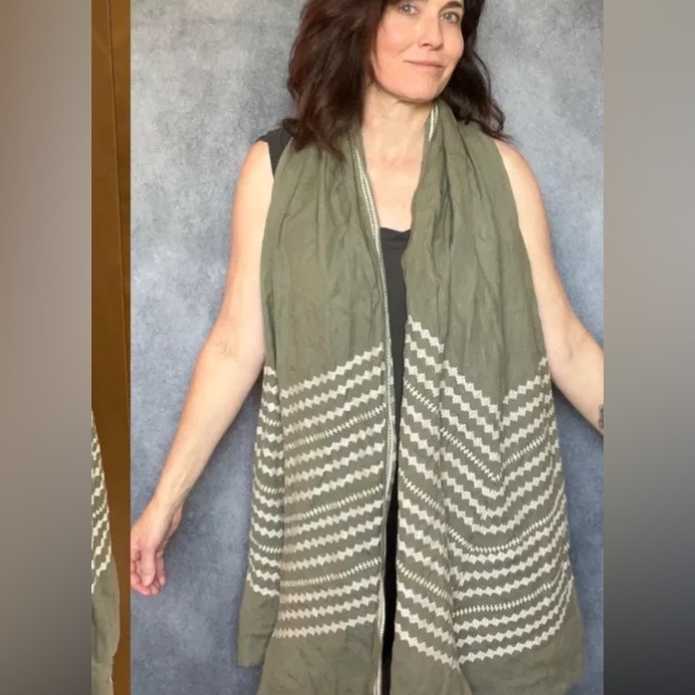 *Johnny Was Duster Vest Womens M Gray Embroidered Linen Belted NEW with TAGS